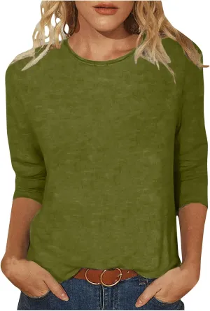 Womens Summer Tops 3/4 Sleeve Work Blouse Business Casual Shirts Cute Dressy Loose Fit Pullover