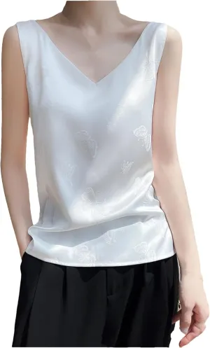 Women's Summer V-Neck Camisole Sleeveless Thin Vest Satin Tops Inside Bottoming Shirt