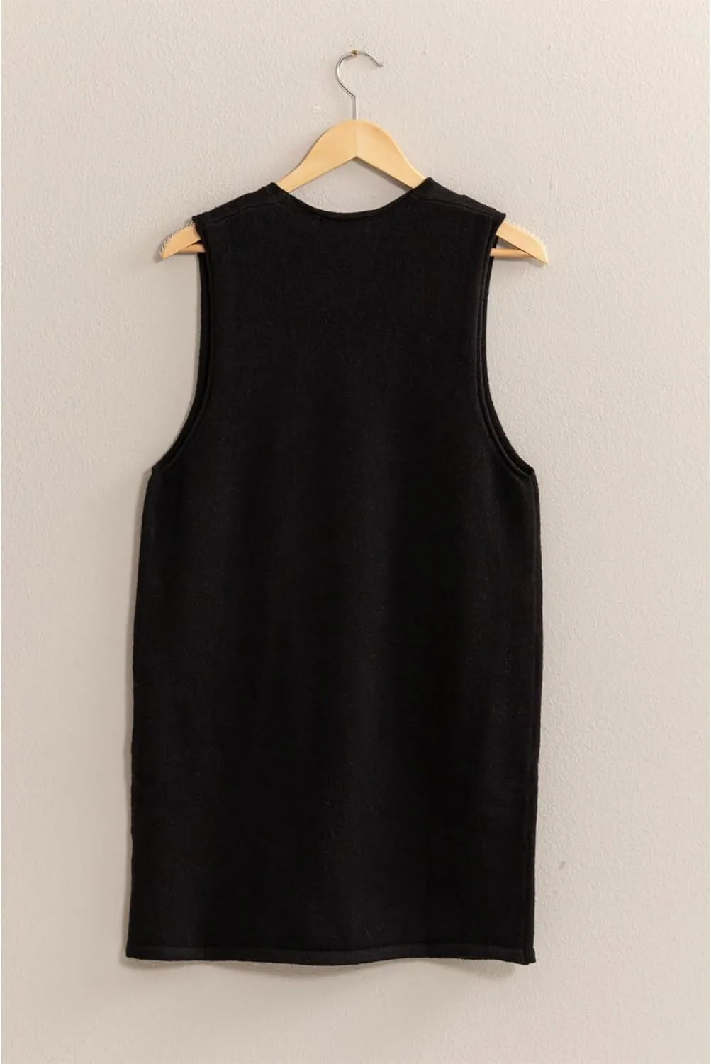 Womens Sweater Vest Dress V Neck Sleeveless Knit Pullover Pinafore Mini Dress with Pockets