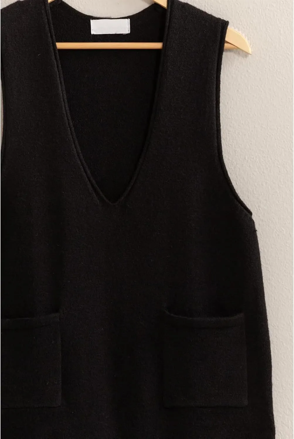 Womens Sweater Vest Dress V Neck Sleeveless Knit Pullover Pinafore Mini Dress with Pockets
