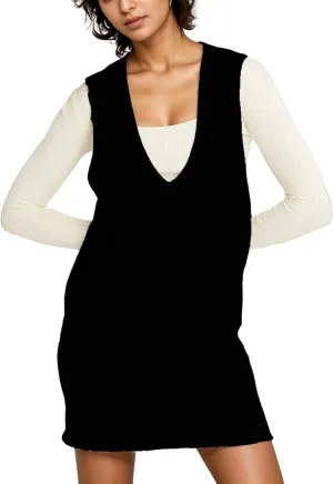 Womens Sweater Vest Dress V Neck Sleeveless Knit Pullover Pinafore Mini Dress with Pockets
