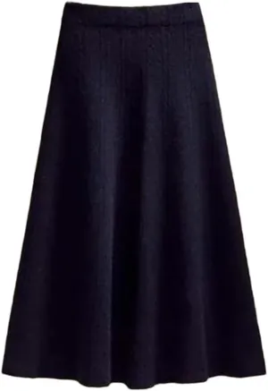 Women's Thickened Knitted Skirt Elastic Waist Solid Color A-Line Pleated Casual Midi Skirts