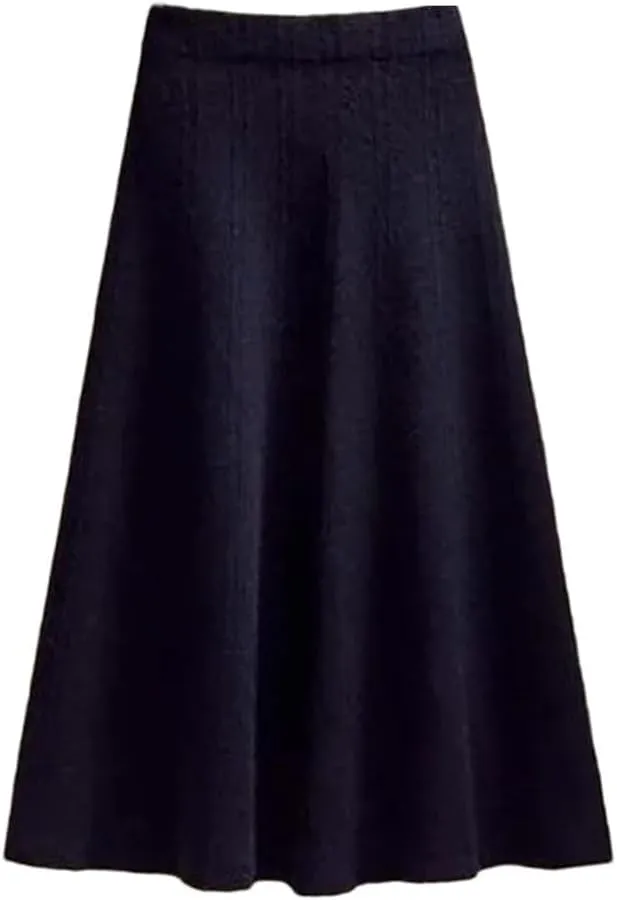 Women's Thickened Knitted Skirt Elastic Waist Solid Color A-Line Pleated Casual Midi Skirts