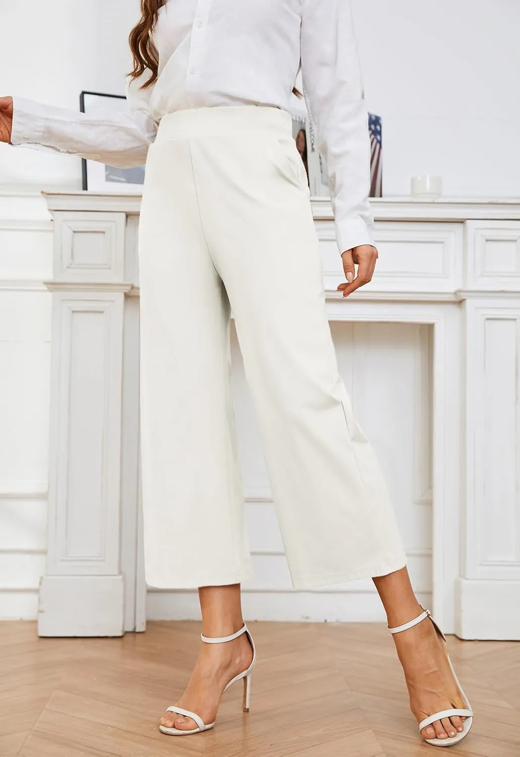 Women's Wide Leg Capri Pants Work Cropped Pants Casual Summer Capris High Waisted Crop Palazzo