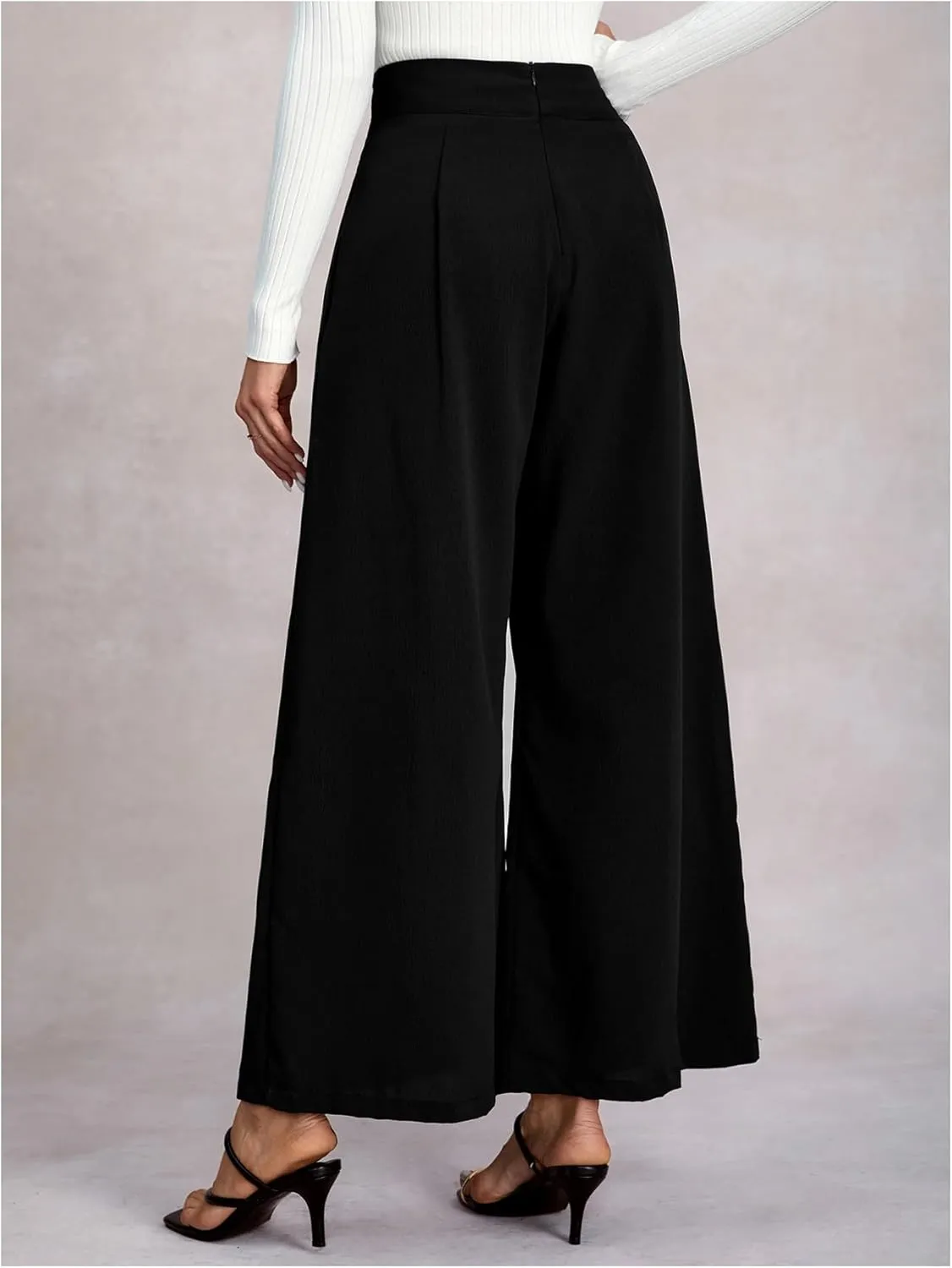 Women's Wide Leg Flowy Pants Pleated High Elastic Waist Loose Dressy Casual Trousers with Pockets
