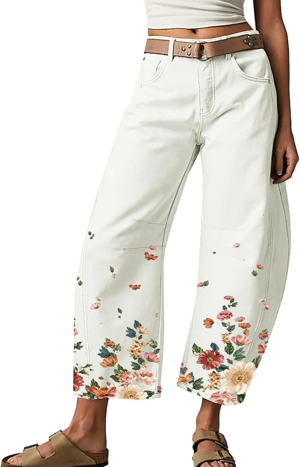 Women's Wide Leg Harem Pants Dandelion Print Baggy High Waisted Palazzo Pants Boho Hippie Trousers with Pockets