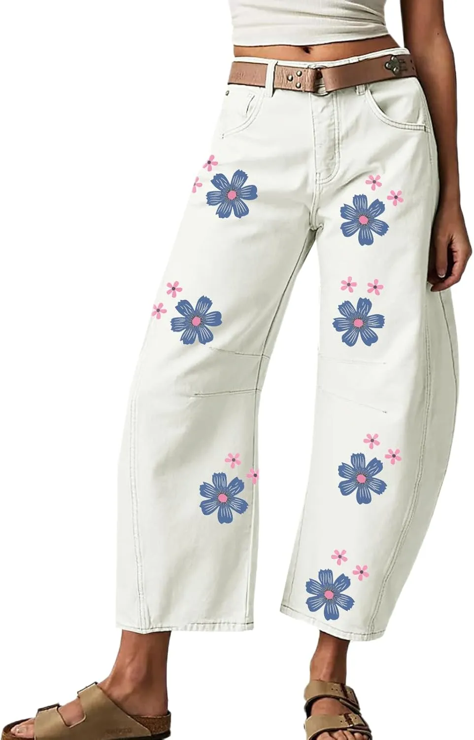 Women's Wide Leg Harem Pants Dandelion Print Baggy High Waisted Palazzo Pants Boho Hippie Trousers with Pockets