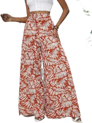 Women's Wide Leg Pants High Waist Loose Floral Casual Boho Trousers Business Work Lounge Pant