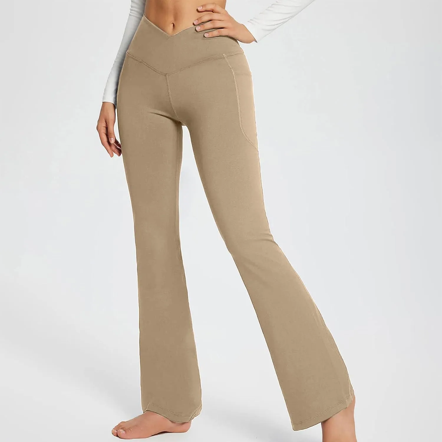 Women's Yoga Pants with Pockets Yoga Suit Long Crossover High Waisted Flare Leggings Tummy Control Workout Casual Pant