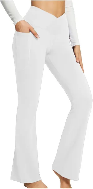 Women's Yoga Pants with Pockets Yoga Suit Long Crossover High Waisted Flare Leggings Tummy Control Workout Casual Pant