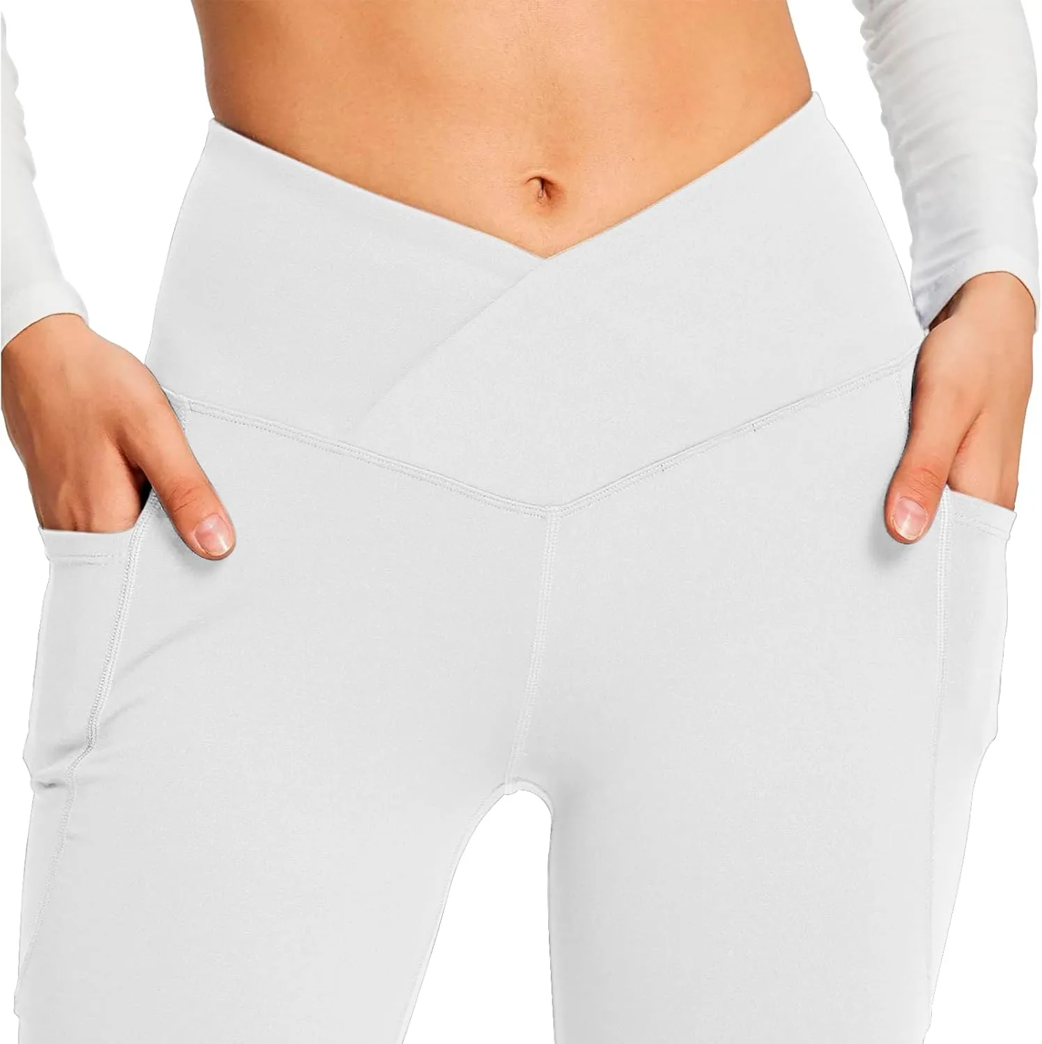 Women's Yoga Pants with Pockets Yoga Suit Long Crossover High Waisted Flare Leggings Tummy Control Workout Casual Pant