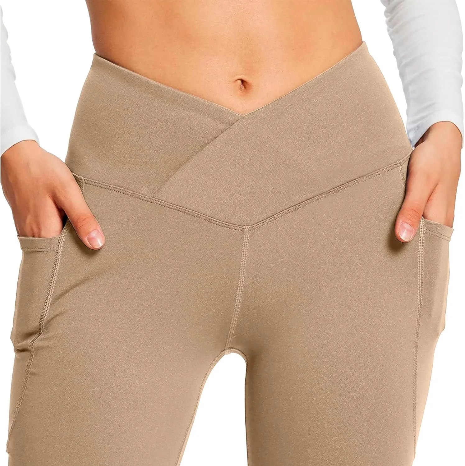 Women's Yoga Pants with Pockets Yoga Suit Long Crossover High Waisted Flare Leggings Tummy Control Workout Casual Pant