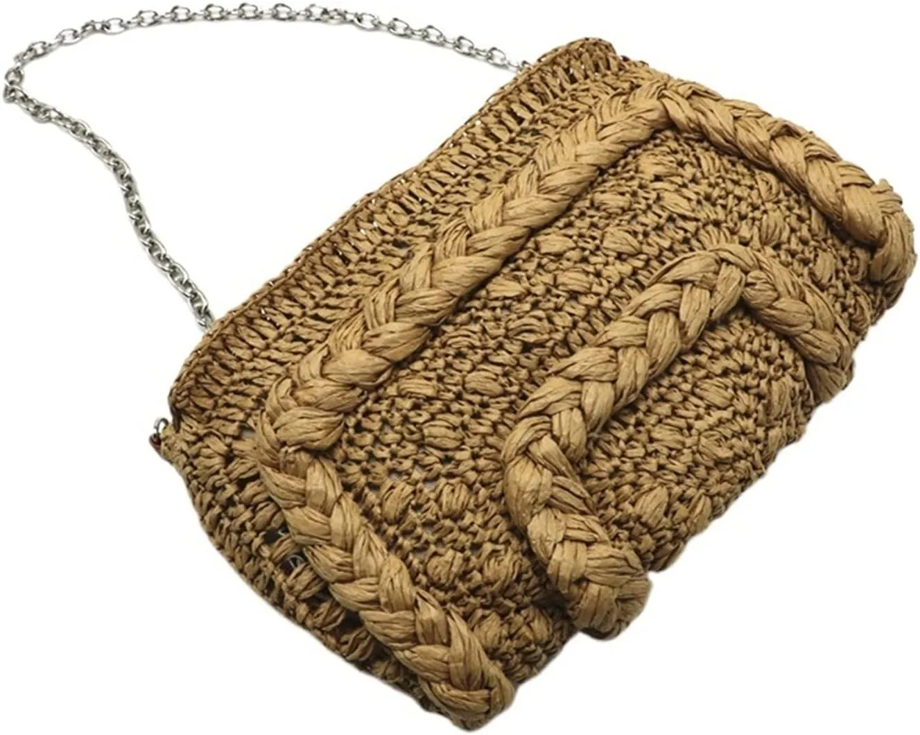 Woven Straw Bag Women Shoulder Bag Chain Knitting Sling Crossbody Bags For Women Handbag Beach Bags(Brown)