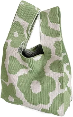 Wrist Knot Tote Bag,Mini Crochet Tote Bag Sleeve Knot Pouch Portable Purse,Flower Knitted Bag Wristlet Handbag