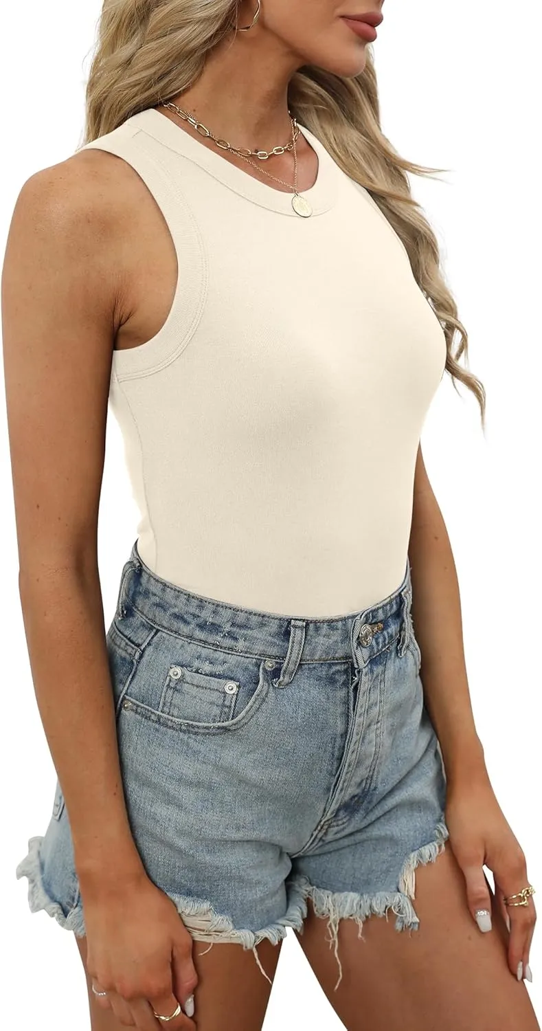 XIEERDUO Womens Summer Tank Tops Racerback High Neck Basic Casual Slim Fit Sleeveless 3 Pack