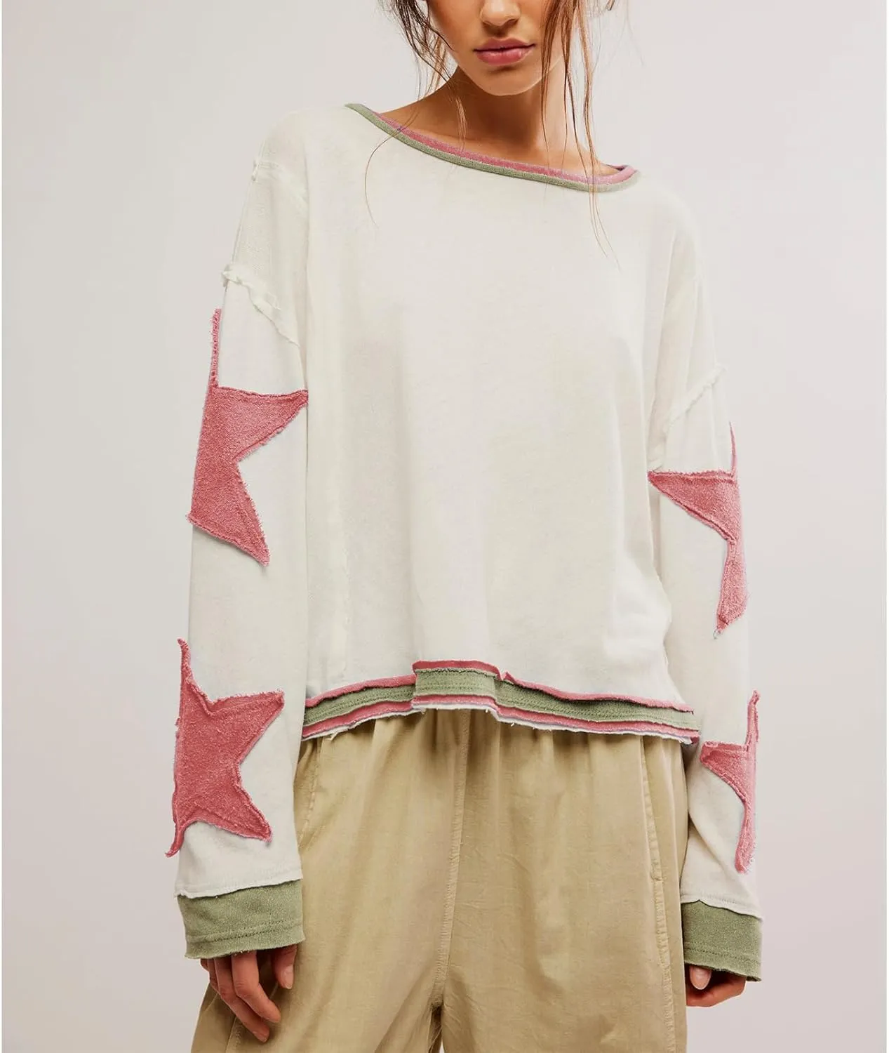Y2k Oversized Sweatshirt for Women Crewneck Graphic Sweatshirts Long Sleeve Drop Shoulder Preppy Shirts Pullover Tops