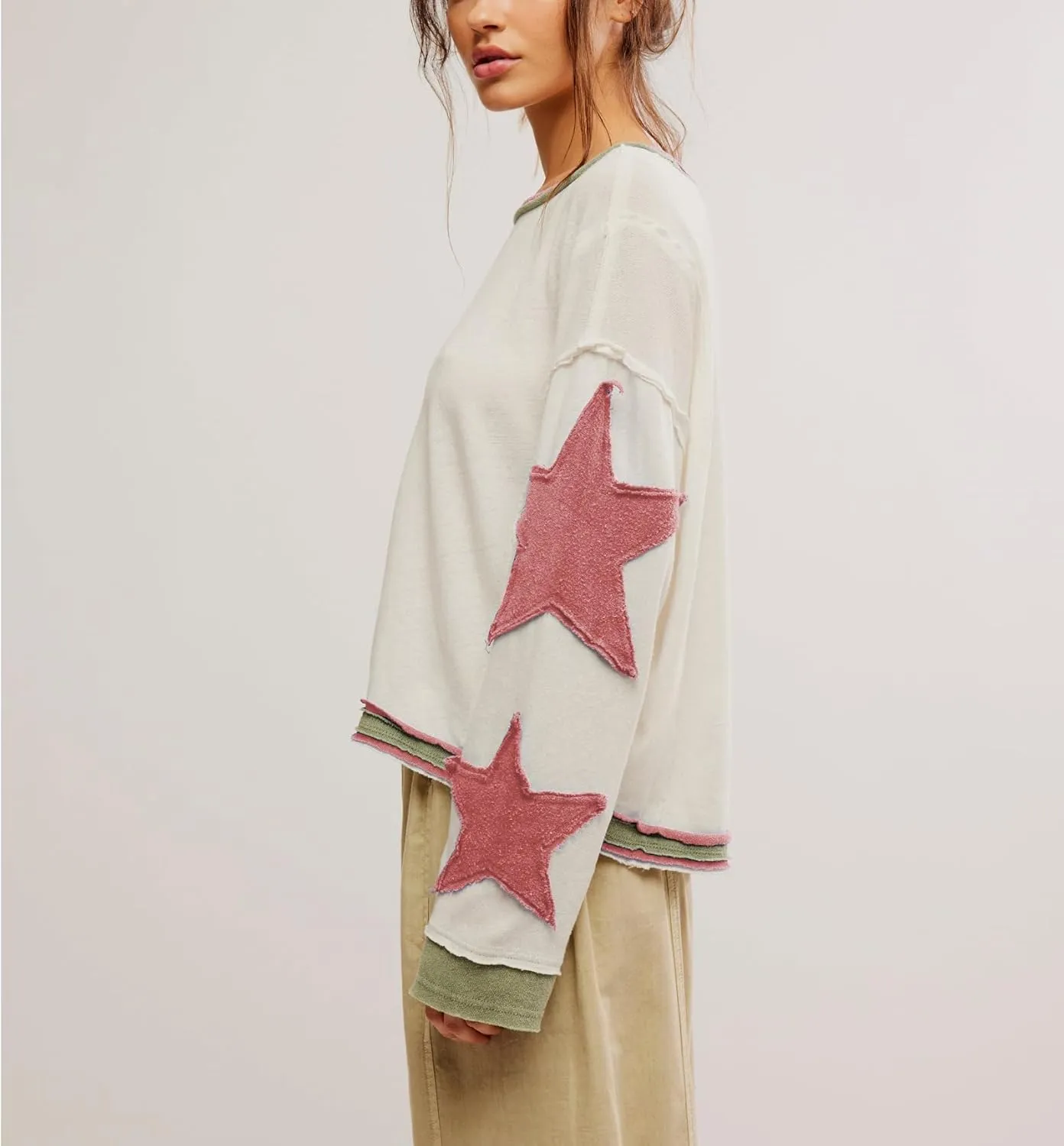 Y2k Oversized Sweatshirt for Women Crewneck Graphic Sweatshirts Long Sleeve Drop Shoulder Preppy Shirts Pullover Tops