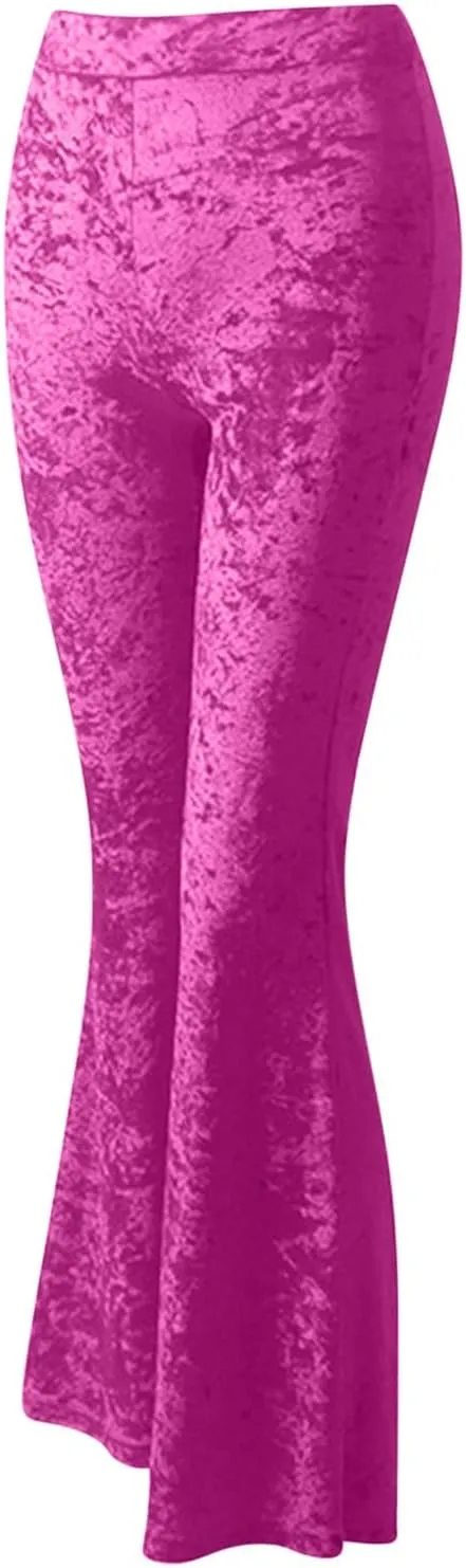 yardsong Womens Velvet Pants High Waist Bootcut Flare Bell Bottom Pants Business Casual Work Dance Fashion Trousers