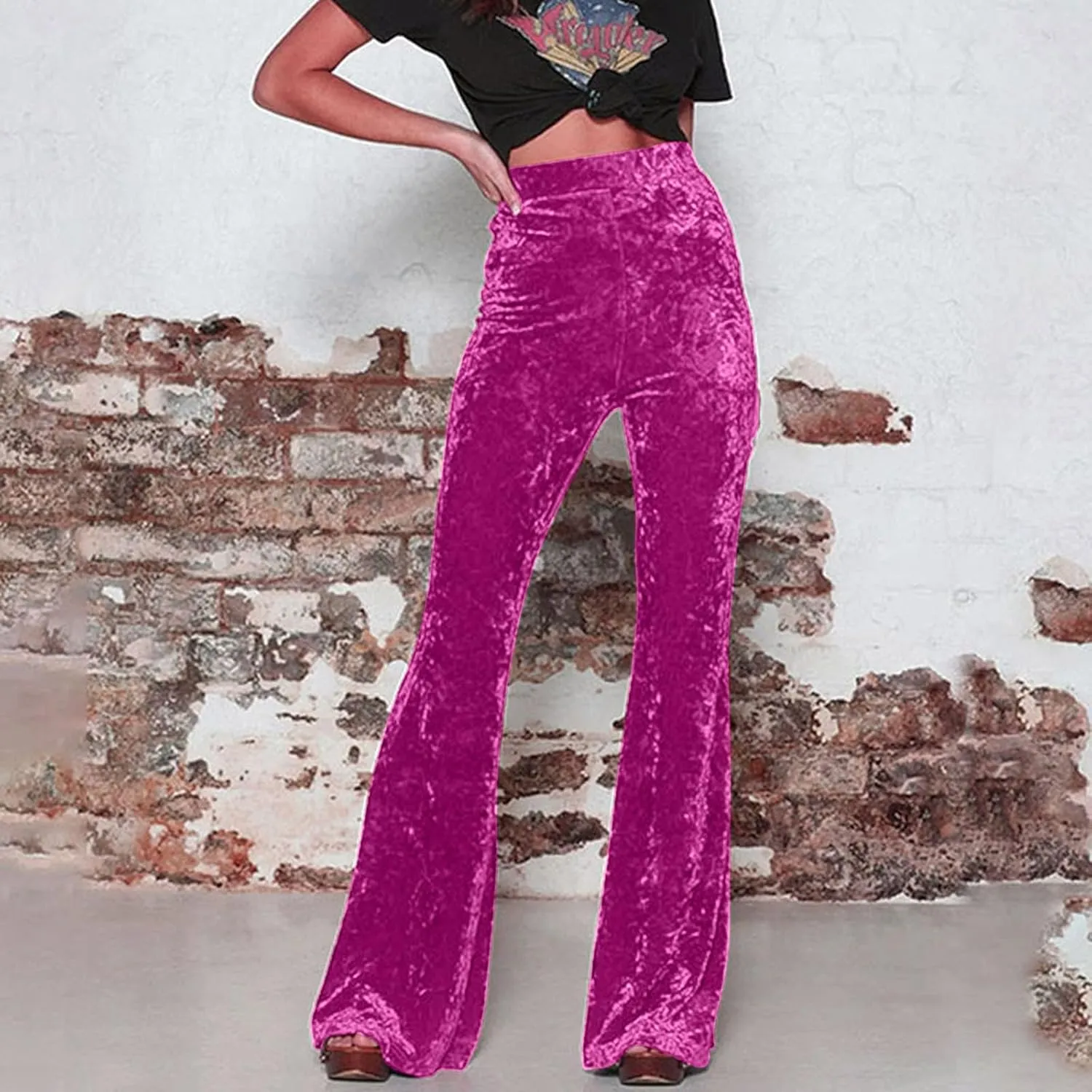 yardsong Womens Velvet Pants High Waist Bootcut Flare Bell Bottom Pants Business Casual Work Dance Fashion Trousers