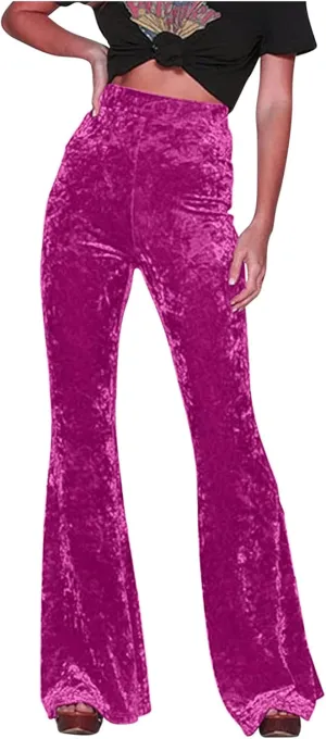 yardsong Womens Velvet Pants High Waist Bootcut Flare Bell Bottom Pants Business Casual Work Dance Fashion Trousers
