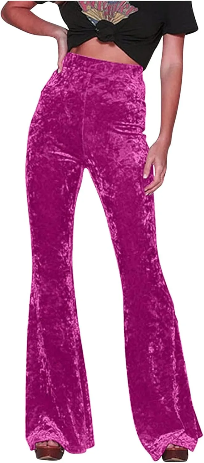 yardsong Womens Velvet Pants High Waist Bootcut Flare Bell Bottom Pants Business Casual Work Dance Fashion Trousers