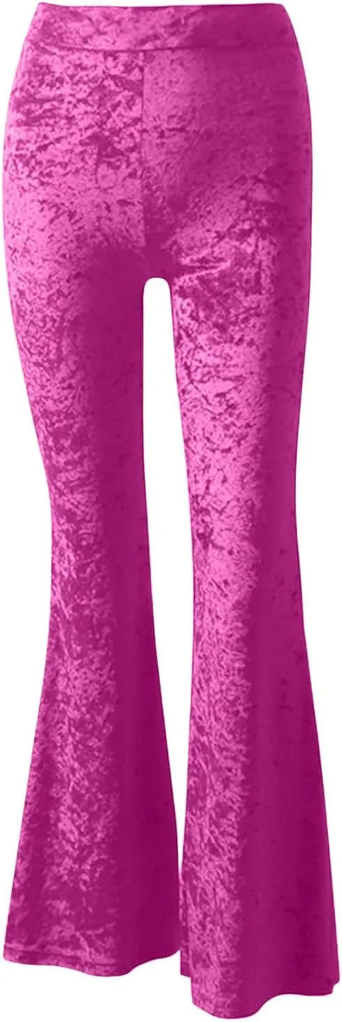 yardsong Womens Velvet Pants High Waist Bootcut Flare Bell Bottom Pants Business Casual Work Dance Fashion Trousers