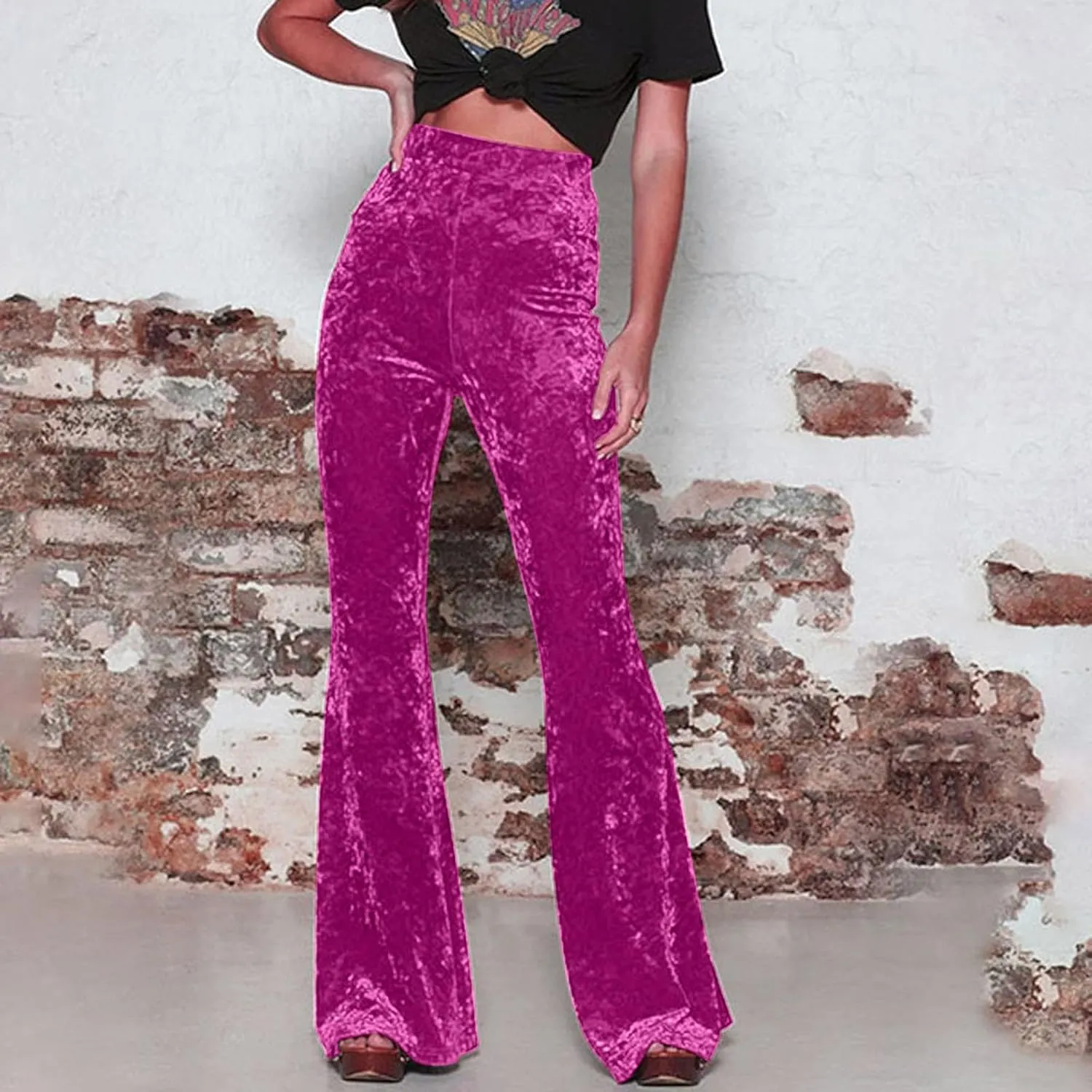 yardsong Womens Velvet Pants High Waist Bootcut Flare Bell Bottom Pants Business Casual Work Dance Fashion Trousers