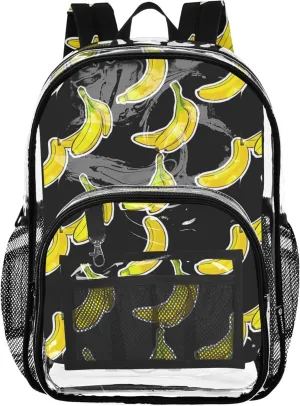 Yellow Banana Black Travel Clear Backpack Floral Boys Backpacks for Girls Plastic School Clear Bookbag