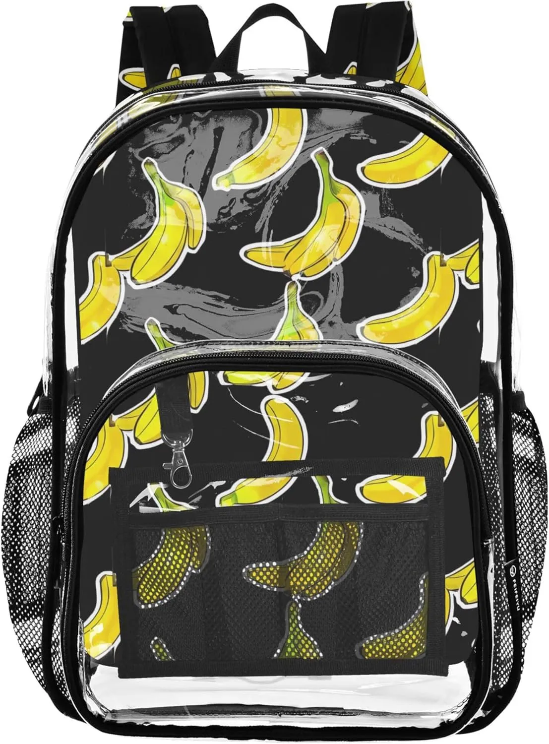 Yellow Banana Black Travel Clear Backpack Floral Boys Backpacks for Girls Plastic School Clear Bookbag