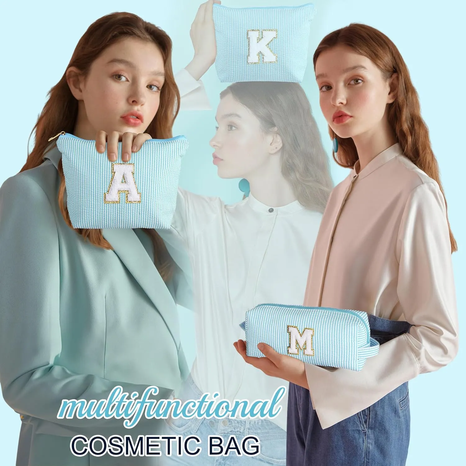 YOOLIFE Skincare for Girls 10-12 - Personalized Initial Makeup BagCosmetic BagTravel Toiletry BagBirthday Gifts for Women Her Bridesmaid Friend Wife Girlfriend Daughter Teacher Birthday Gifts A
