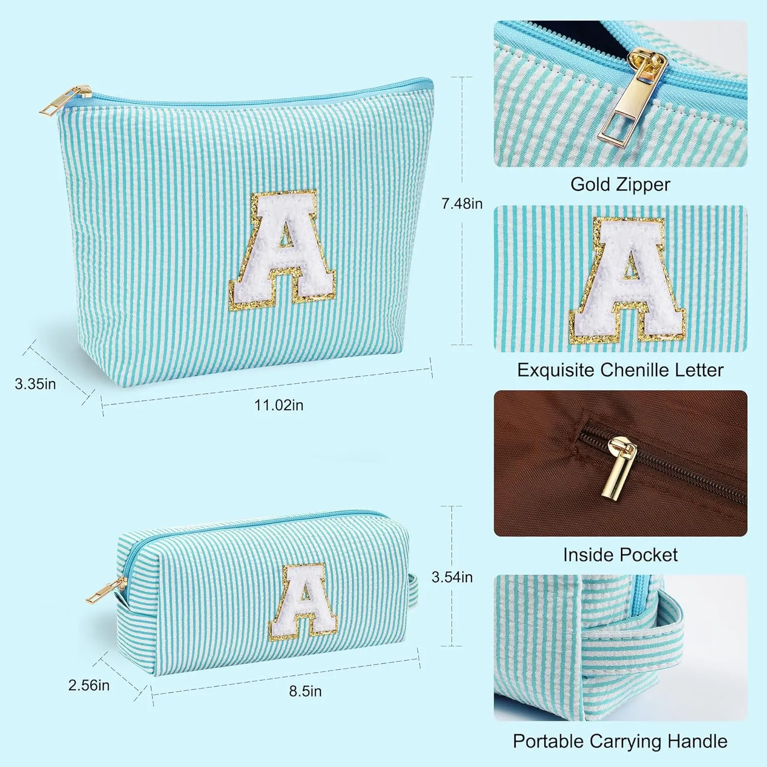 YOOLIFE Skincare for Girls 10-12 - Personalized Initial Makeup BagCosmetic BagTravel Toiletry BagBirthday Gifts for Women Her Bridesmaid Friend Wife Girlfriend Daughter Teacher Birthday Gifts A