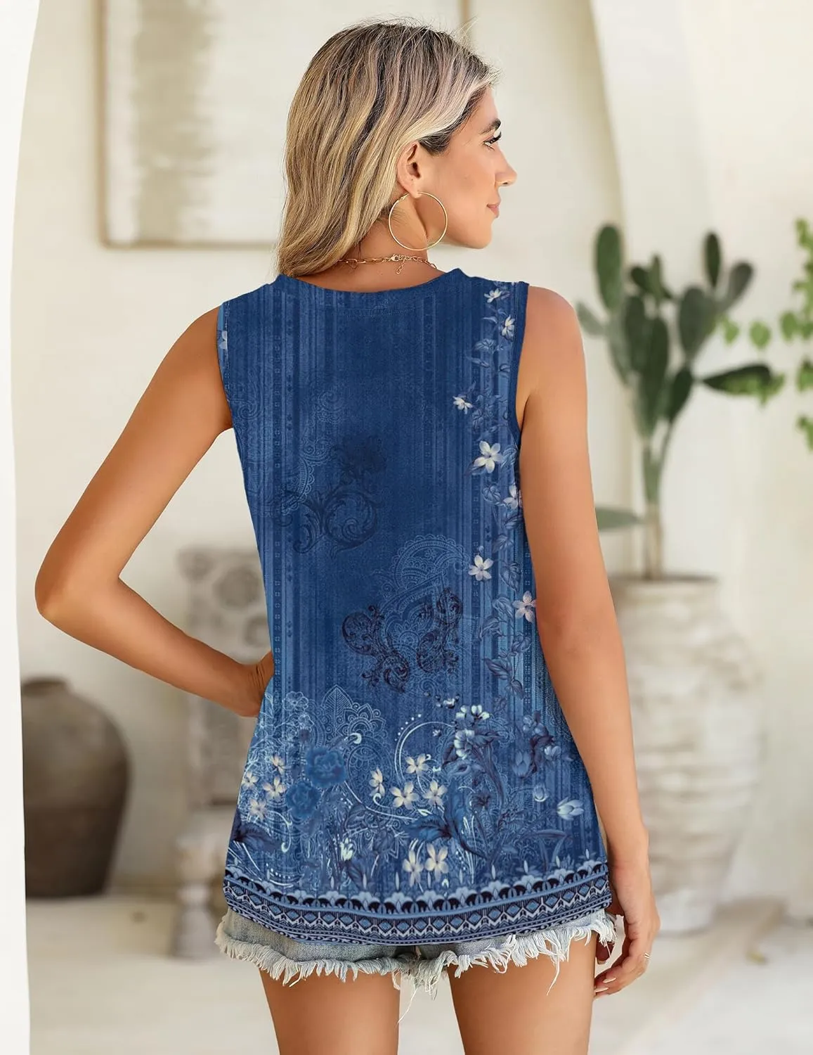 Zeagoo Summer Tank Top for Women 2025 Pleated High Neck Tops Loose Fit Flowy Dressy Tunic Sleeveless Shirts