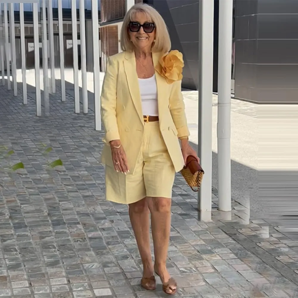 ZOCAVIA Womens Blazer Shorts Set Suit Set 2 Piece Dressy Short Sets Solid Open Front Long Sleeve Suit Jackets and Short Pants